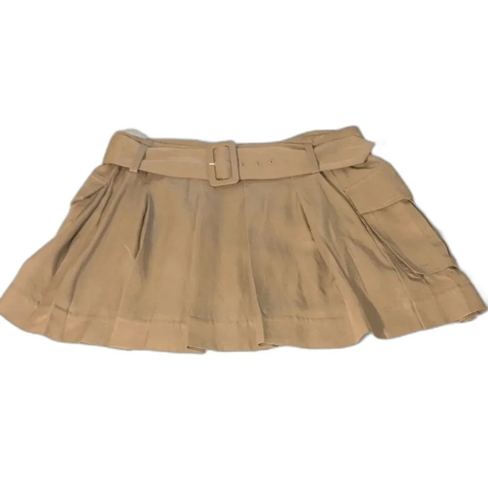 REFORMATION Brinley Belted Pleated Cargo Skirt Khaki Belt Pockets Zipper Size 12